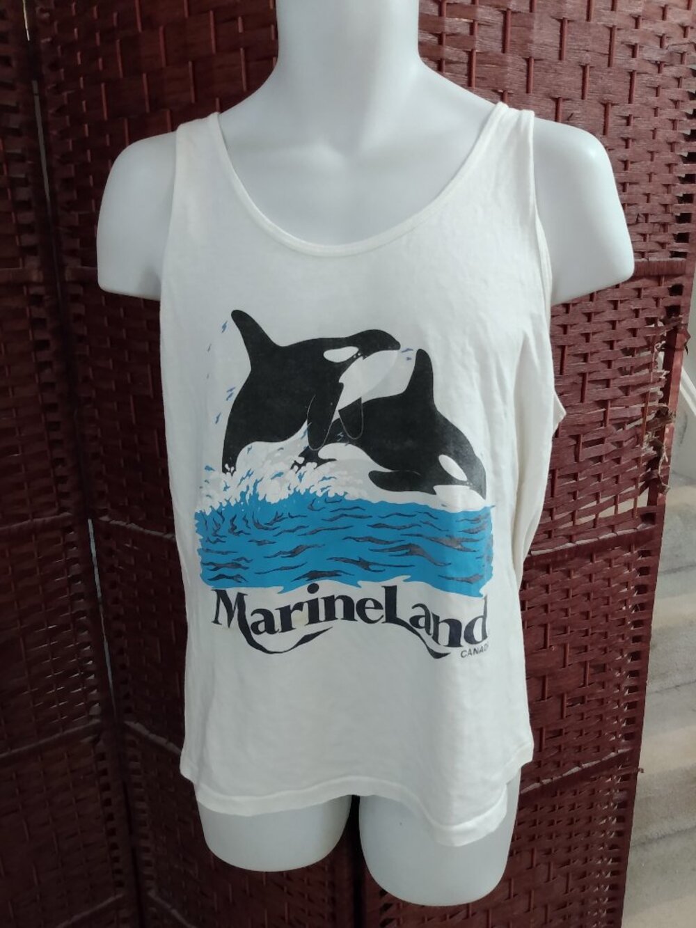 Vintage Marineland Tank Top Shirt Orca Whales Medium 80s 90s